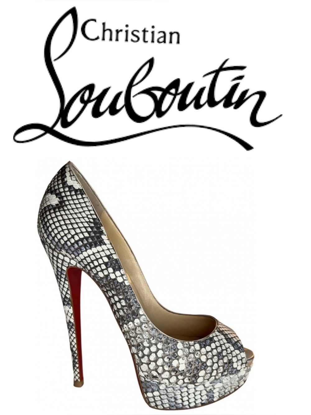 Christian Louboutin Lady Peep Water Snake Heel